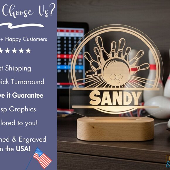 Bowling Night Light – Personalized LED Lamp for Players & Fans - Picture 4 of 8